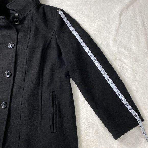 London Fog Women's Wool Blend Pea Coat Size XL Black Lined Single Button Front - Picture 6 of 9